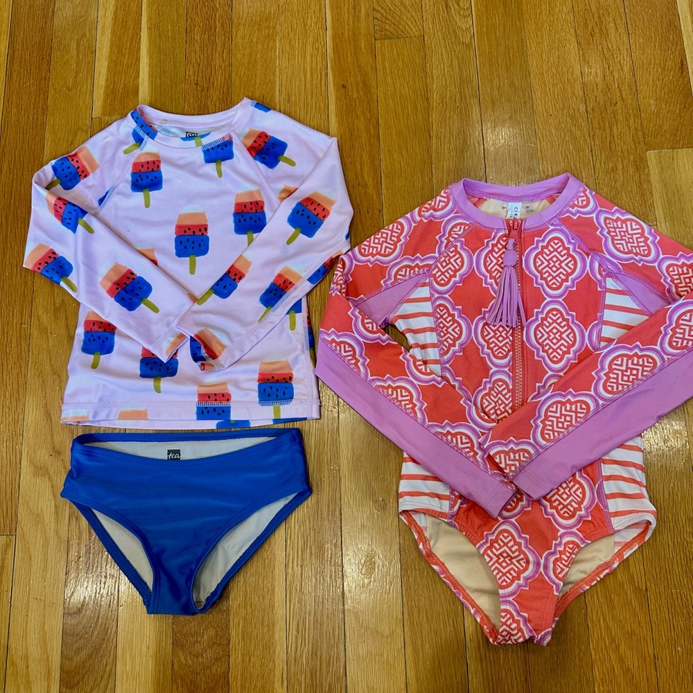 Kids Long Sleeve Rash Guard Set - Pink Popsicle & Coral Pattern 4T